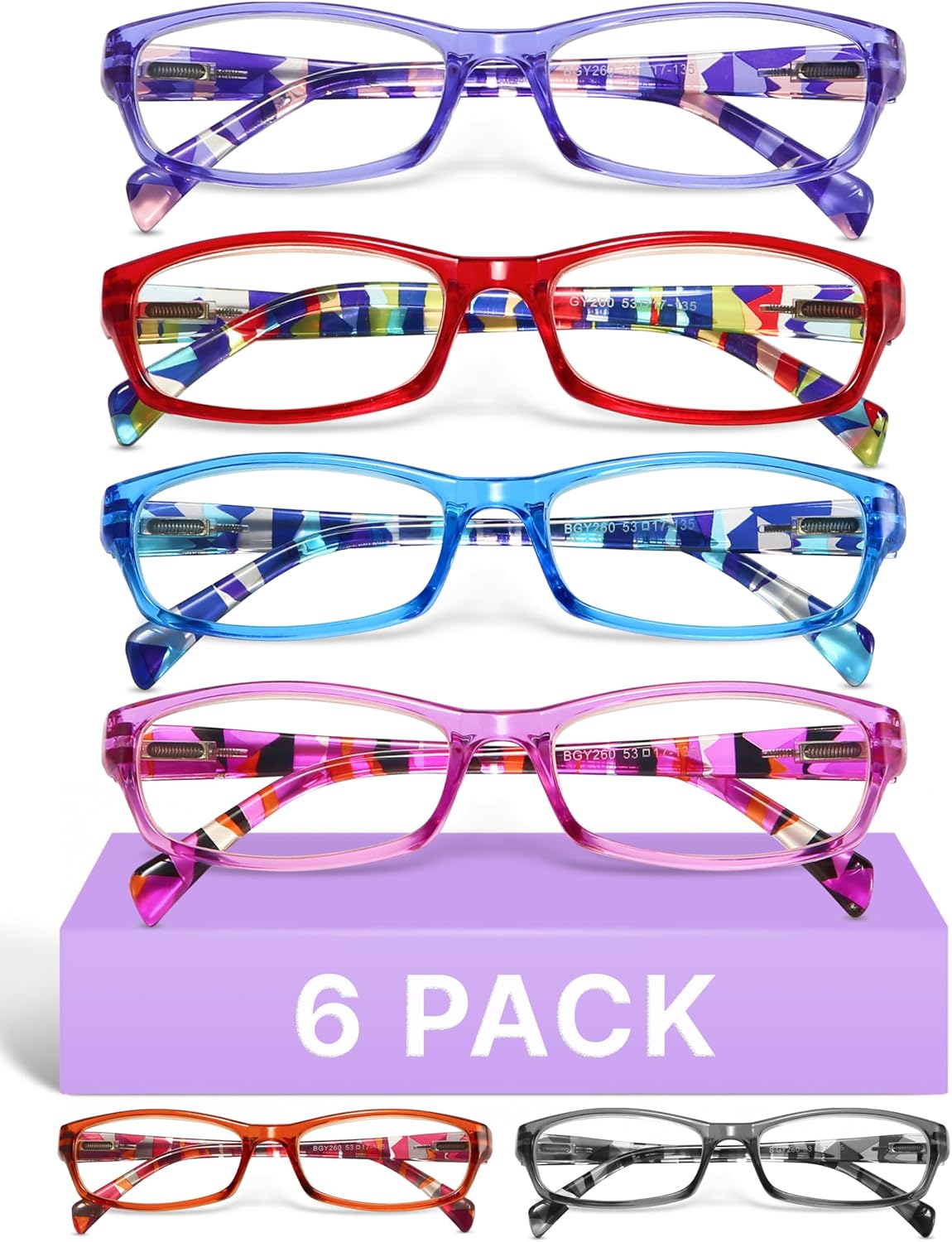 Gaoye 1.25 Reading Glasses for Women, 6 pack Fashion Readers for Women Spring Hinge Eye Glasses, Blue Light Reading Glasses