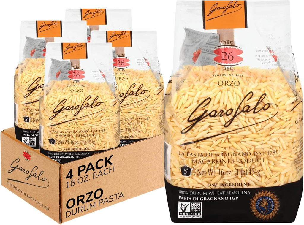 Garofalo - Premium Durum Wheat Semolina Orzo Pasta Italian Made, Bronze-Drawn, Al-Dente, One-Ingredient Pasta (4 pack)