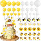 39 Pack Bee Cake Decorations Happy Bee Day Cake Topper Balls Cake Picks Honeycomb Daisy Sunflower Cake Decoration for Bee Themed Birthday Party Supplies