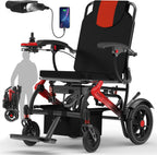Electric Wheelchairs for Adults Foldable 36LBS Lightweight, 15 Miles Travel Range& Max Support 350 LBS, 500W Brushless Motors Power Motorized for Seniors& LED Light& Airline Approval-Red Style