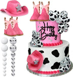 25PCS Cowgirl Cake Decorations Cowgirl Hat and Boot Cake Toppers Disco Ball Cake Topper Western Cowgirl Birthday Baby Shower Party Favors Supplies