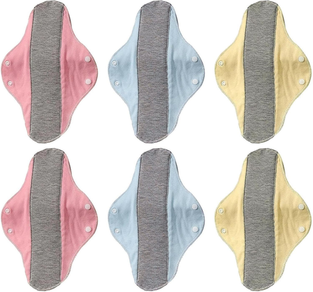 6 Pieces Reusable Menstrual Pads Leakproof Washable Breathable Napkins Reusable Sanitary Pads Panty Liners Soft Cloth Menstrual (Random Color)