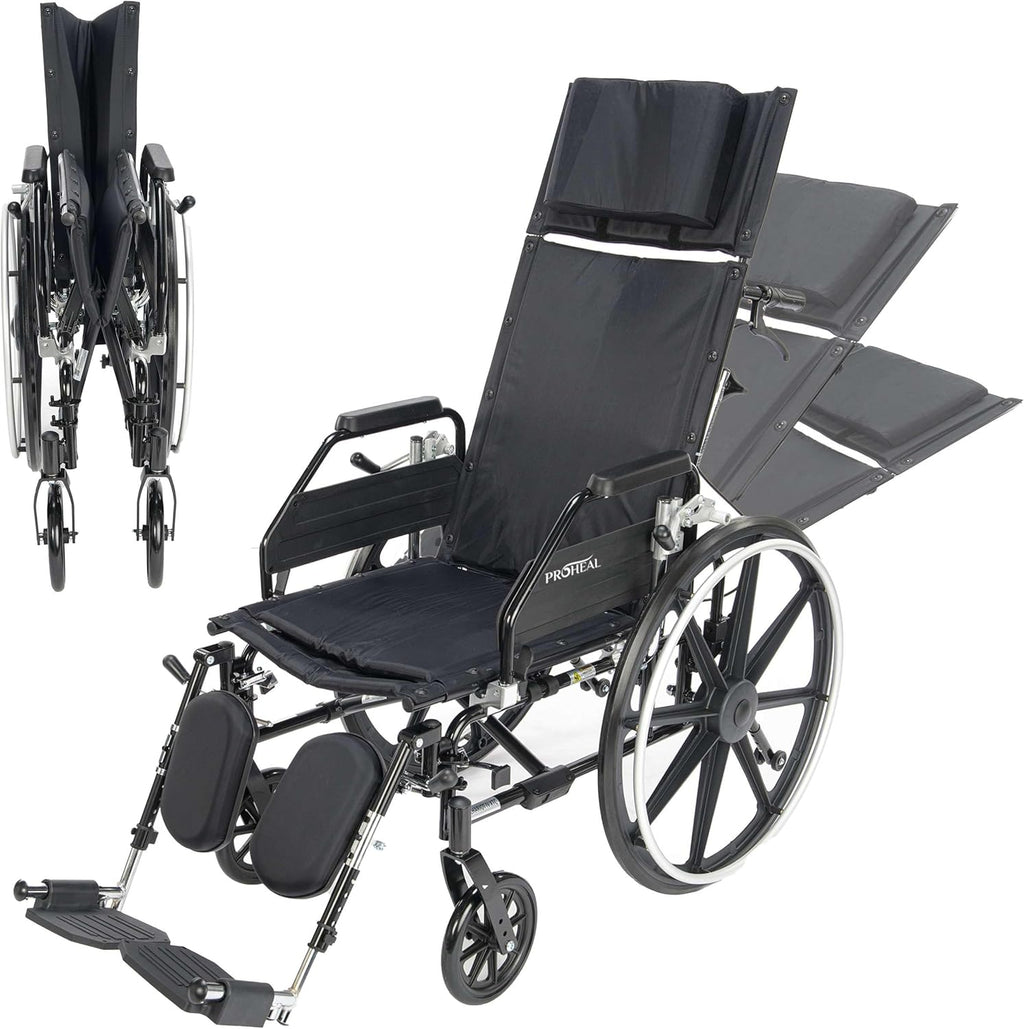 High Back Reclining Wheelchair – 20” Black Wheel Chair with Removable Desk Arms and Elevating Legrests Anti Tippers – 300 lb. Weight Capacity with a Carbon Steel Frame - K4