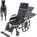 High Back Reclining Wheelchair – 20” Black Wheel Chair with Removable Desk Arms and Elevating Legrests Anti Tippers – 300 lb. Weight Capacity with a Carbon Steel Frame - K4