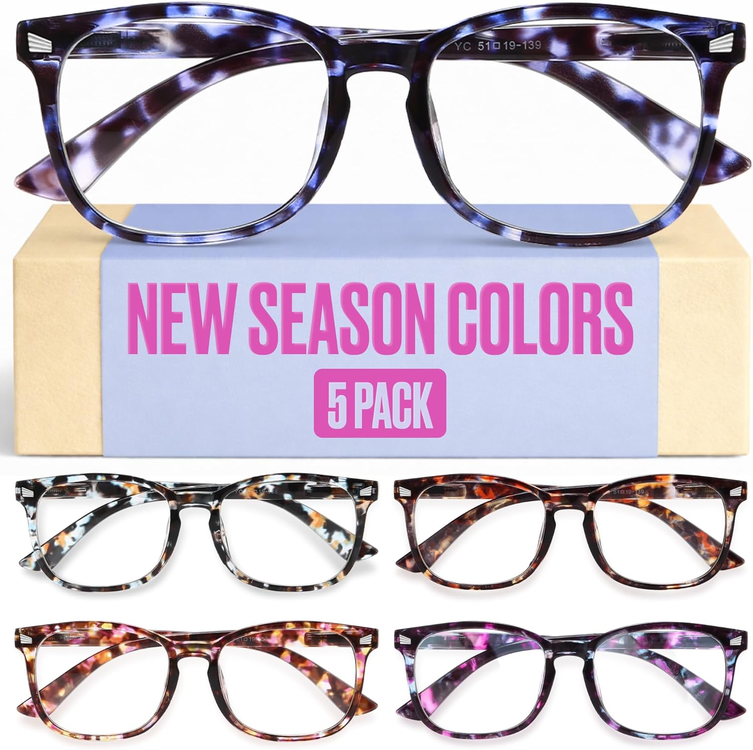 CCVOO +0.5 Clear Vision Reading Glasses for Women – 5-Pack Blue Light Filtering Readers with Spring Hinges