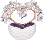 Jovivi Fluorite Crystal Heart Money Tree Healing Gemstone Bonsai Tree for Wedding Ceremony Reiki Balancing Energy Meditation Feng Shui Wealth & Good Luck Home Indoor Office Decor 7.87"-8.26"