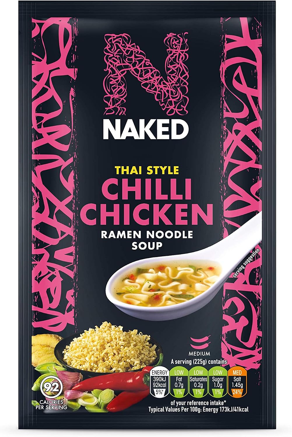 Naked Thai Style Chilli Chicken Ramen Noodle Soup, 25g (Pack of 12)