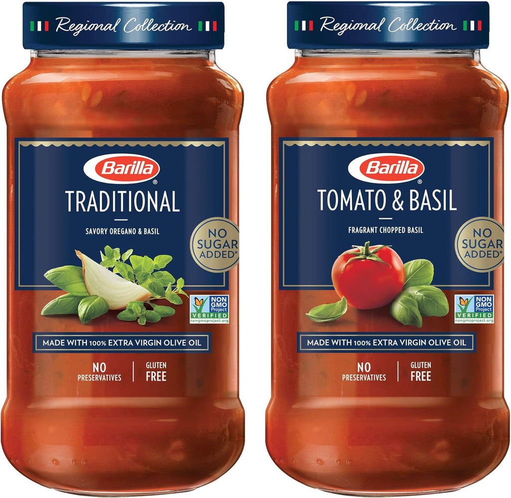 BARILLA Tomato & Basil and Traditional Premium Pasta Sauce Variety Pack, 24 Ounce Jars (Pack of 4) | No Artificial Colors, Flavors or Preservatives | Non-GMO Project Verified