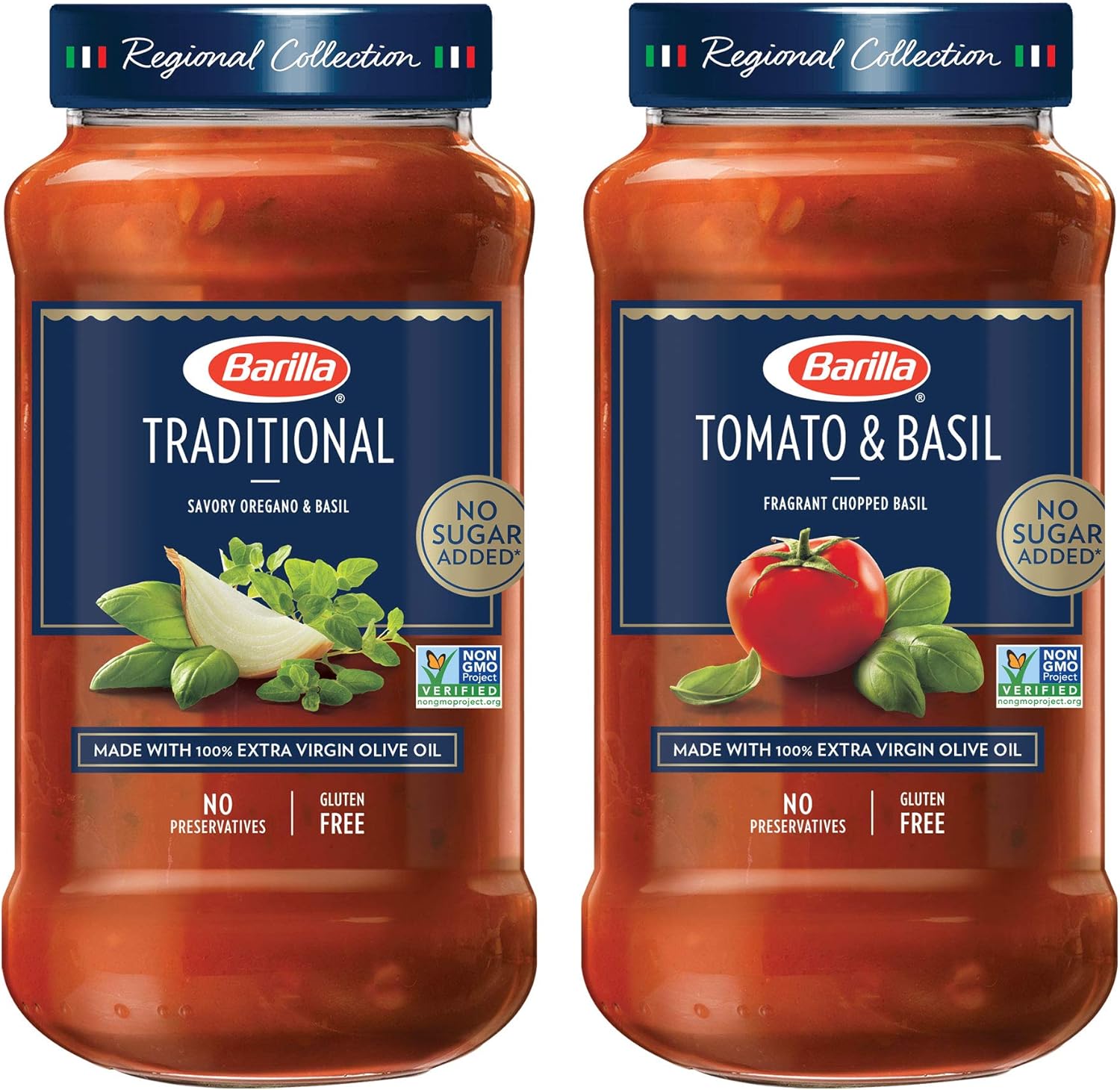 BARILLA Tomato & Basil and Traditional Premium Pasta Sauce Variety Pack, 24 Ounce Jars (Pack of 4) | No Artificial Colors, Flavors or Preservatives | Non-GMO Project Verified