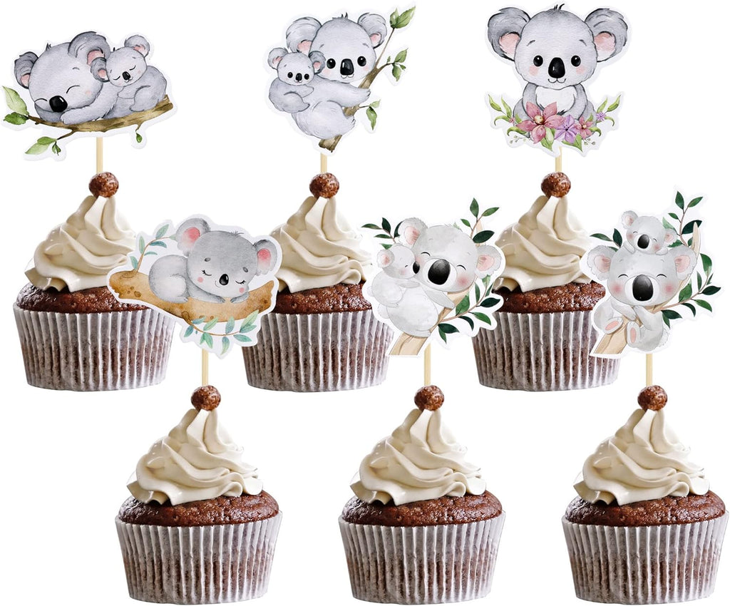 Gyufise 36Pcs Koala Cupcake Toppers Glitter Wild Animal Cupcake Picks Koala Birthday Cupcake Decorations Baby Shower Birthday Theme Party Cake Decorations Supplies
