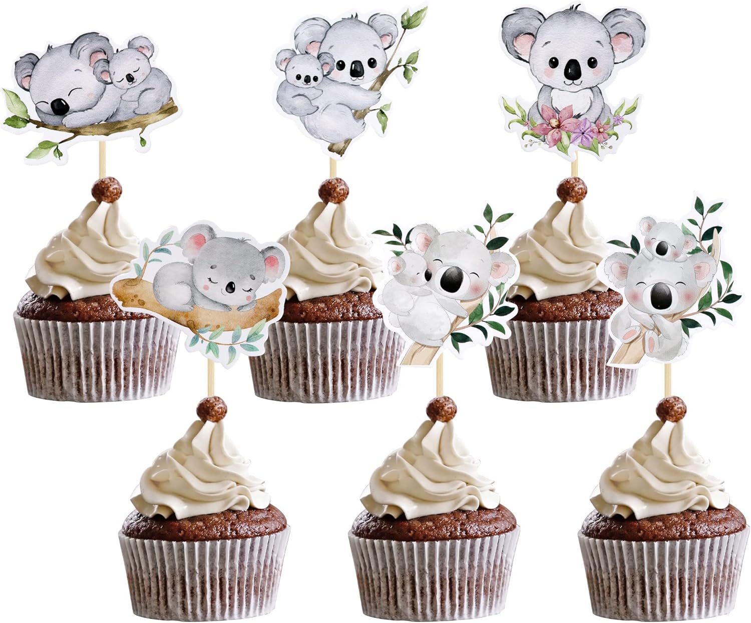 Gyufise 36Pcs Koala Cupcake Toppers Glitter Wild Animal Cupcake Picks Koala Birthday Cupcake Decorations Baby Shower Birthday Theme Party Cake Decorations Supplies