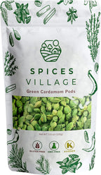 SPICES VILLAGE Green Cardamom Pods (3.5 oz) - Whole Cardamom Spice, Fancy Size Large Seeds, All Natural Indian Herb, Aromatic Green Cardamon - Kosher, Gluten Free, Vegan, Non GMO, Resealable Bulk Bag
