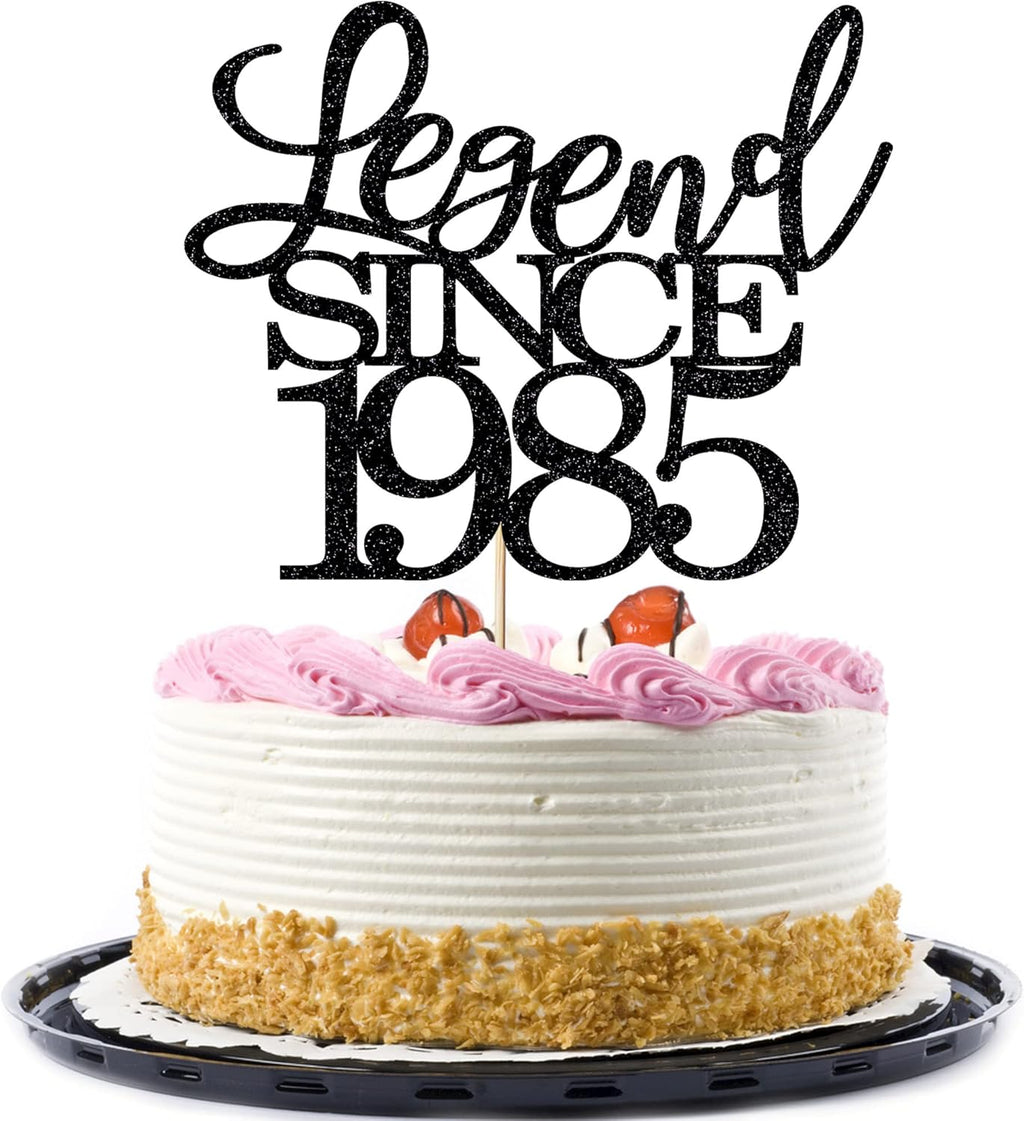 Legend Since 1985 Cake Topper 41th Birthday Happy Birthday Cake Topper Men and Women Cheer 41 Years Old Handmade Black Glitter Cake Decoration (1985)
