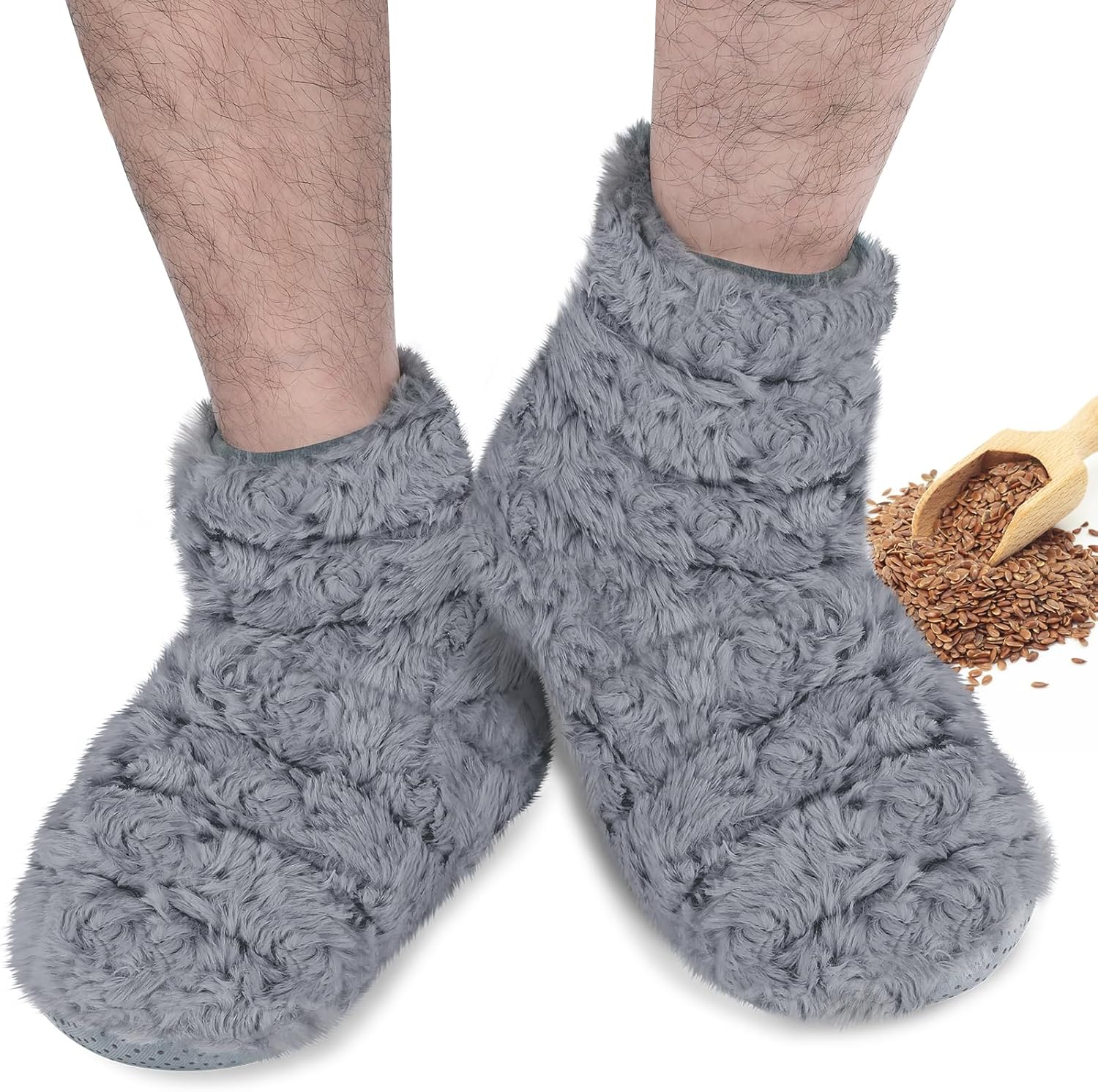REVIX Microwavable Booties and Feet Warmers for Women & Men, Microwave Heated Foot Warmer with Flaxseed Moist Heat for Cold Feet, Gray, L