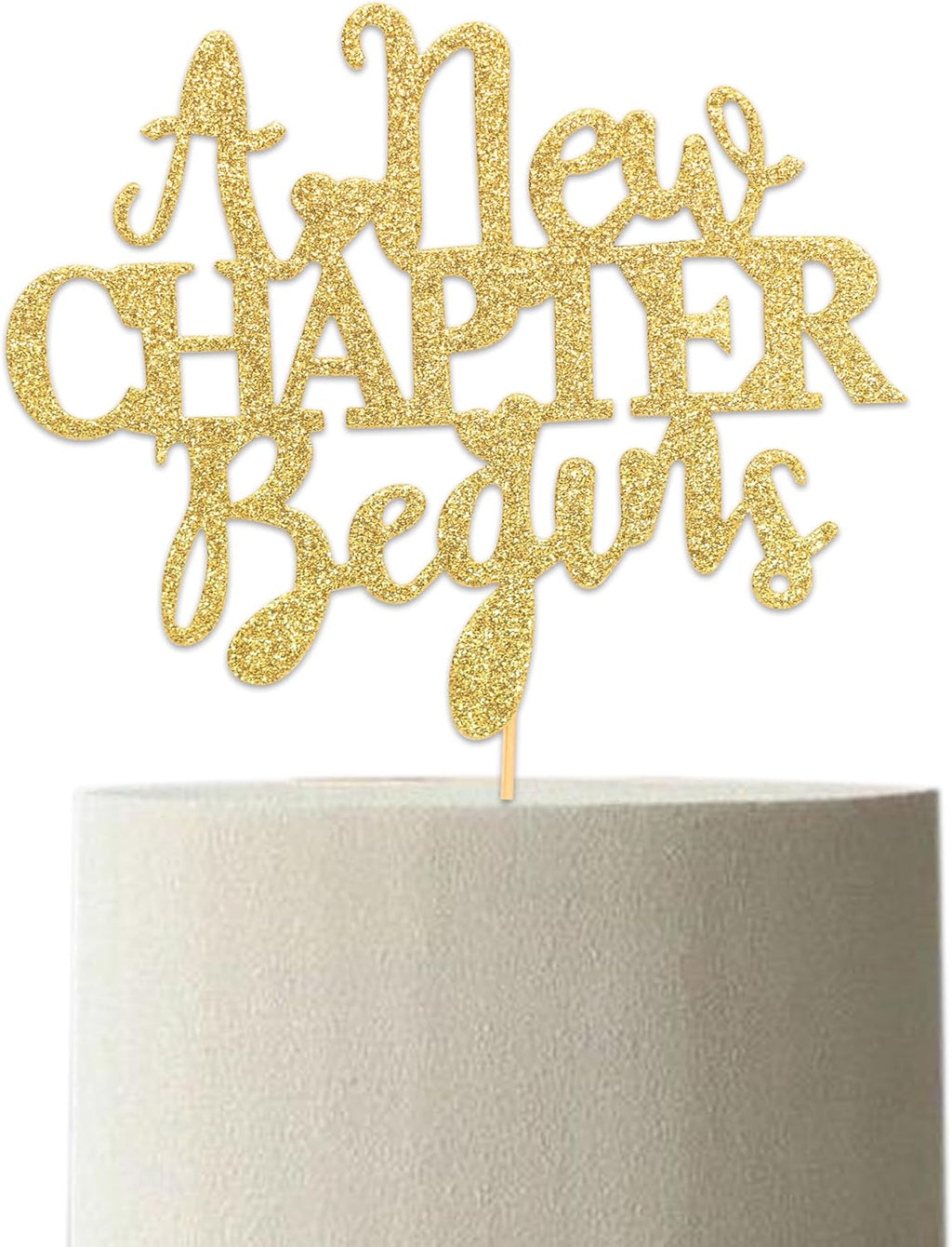 A New Chapter Begins Cake Topper - Book Themed Bridal Shower Baby Shower Party Decorations,Reading Themed Graduation Party Gold Glitter Decoration