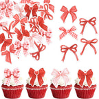 Rsstarxi 64 Pack Edible Bow Cupcake Toppers Rice Paper Red Bowknot Cupcake Picks for Bow Tie Theme Bridal Baby Shower Birthday Wedding Christmas New Years Eve Party Cake Decorations Supplies