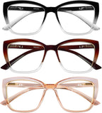 Reading Glasses Women, 3 pack Fashion Oversized Blue Light Readers Women, Spring Hinge Cat Eye Glasses Anti Eyestrain(C1 Black Transparent & Claret Transparent & Champagne, 1.00)