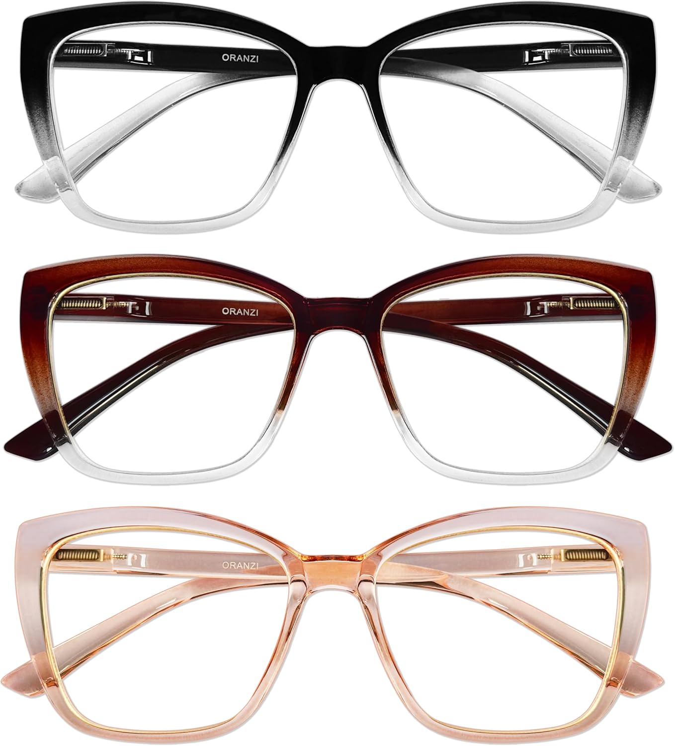 Reading Glasses Women, 3 pack Fashion Oversized Blue Light Readers Women, Spring Hinge Cat Eye Glasses Anti Eyestrain(C1 Black Transparent & Claret Transparent & Champagne, 1.00)