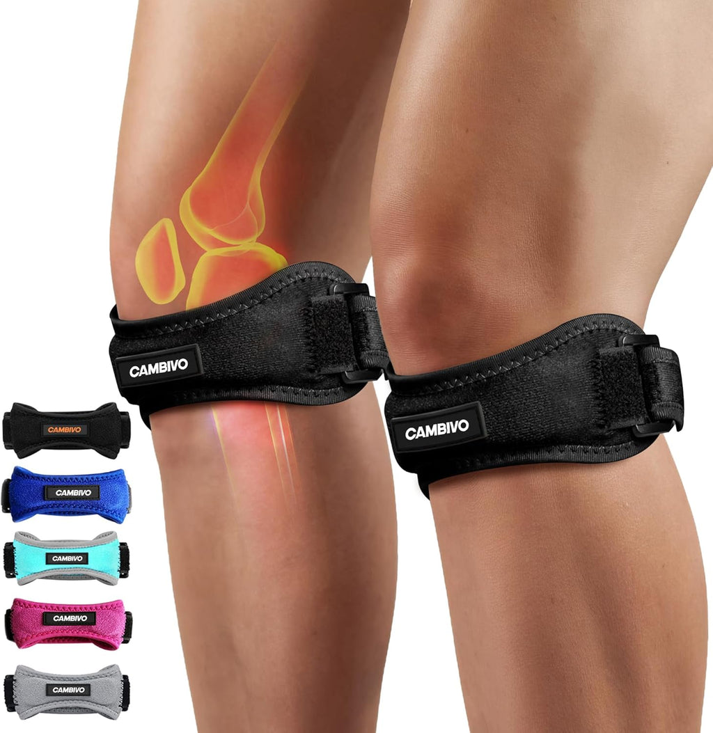 CAMBIVO 2 Pack Patella Tendon Knee Straps, Knee Brace for Women & Men with Extra Straps, Patella Bands for Pain Relief, Osgood Schlatter, Jumper's Knee, Tendonitis, Running, Volleyball