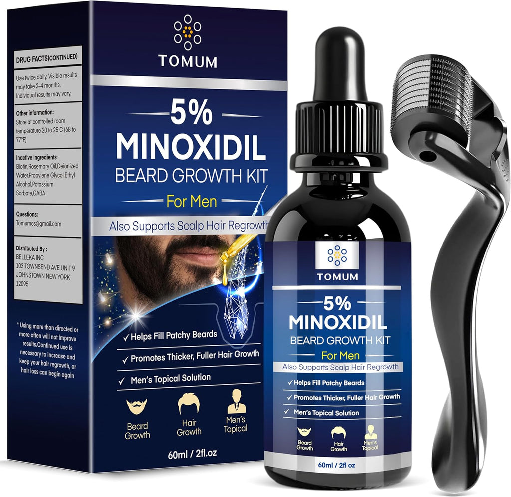 TOMUM 5% Minoxidil Beard Growth Kit for Men – Hair & Beard Regrowth Serum, Helps Fill Patchy Beards, Thicker Fuller Facial & Scalp Hair, Topical Solution