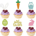 24Pcs Easter Cupcake Toppers - Bunny Rabbit Carrot Egg with Glitter, Spring Party Decorations for Cupcake, Baby Shower, Easter Party Supplies