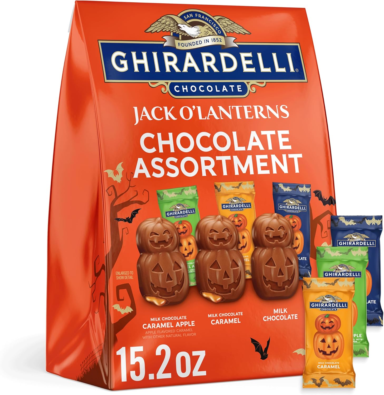 GHIRARDELLI Jack O’ Lanterns Chocolate Assortment, 15.2 oz Bag Premium Halloween Candy Individually Wrapped