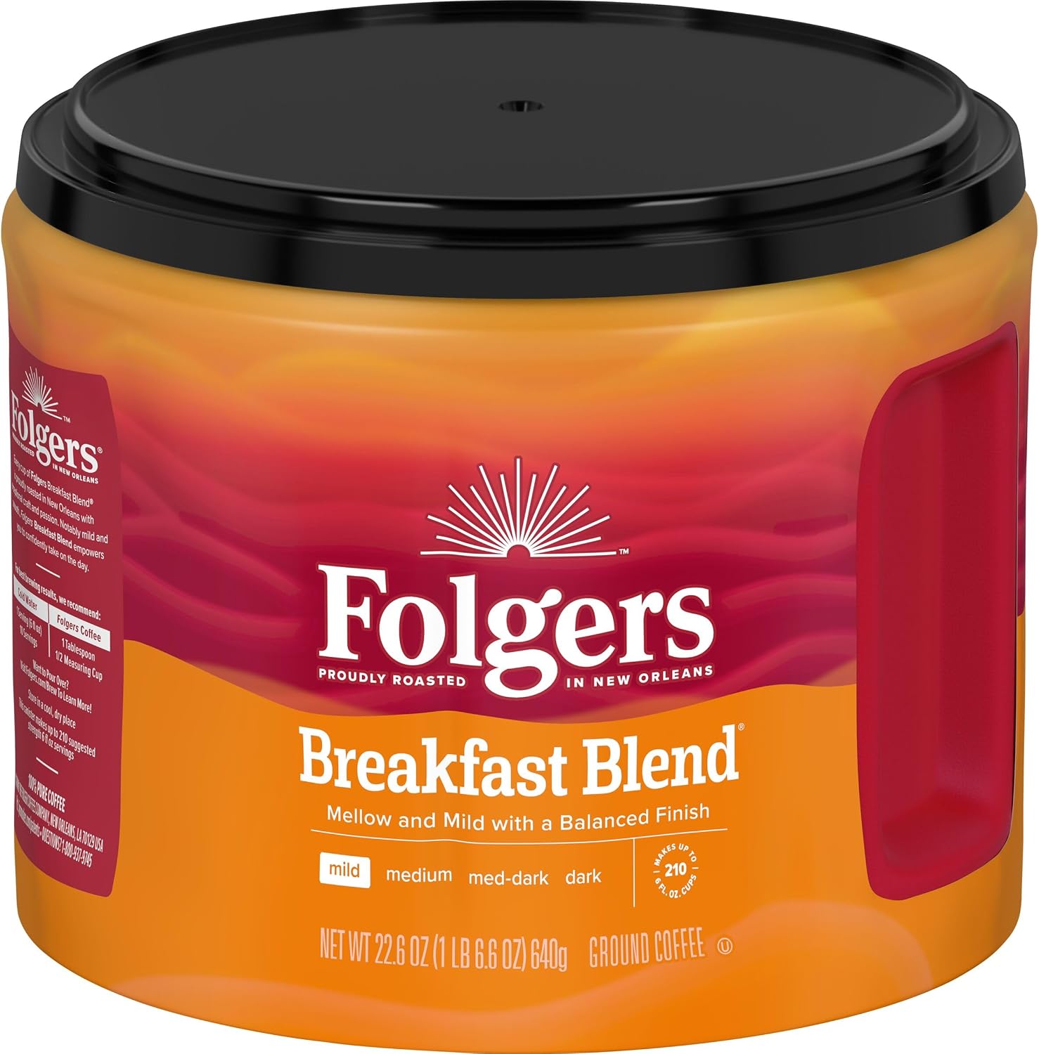 Folgers Breakfast Blend Ground Coffee, Smooth & Mild Coffee, 22.6 Ounce Canister