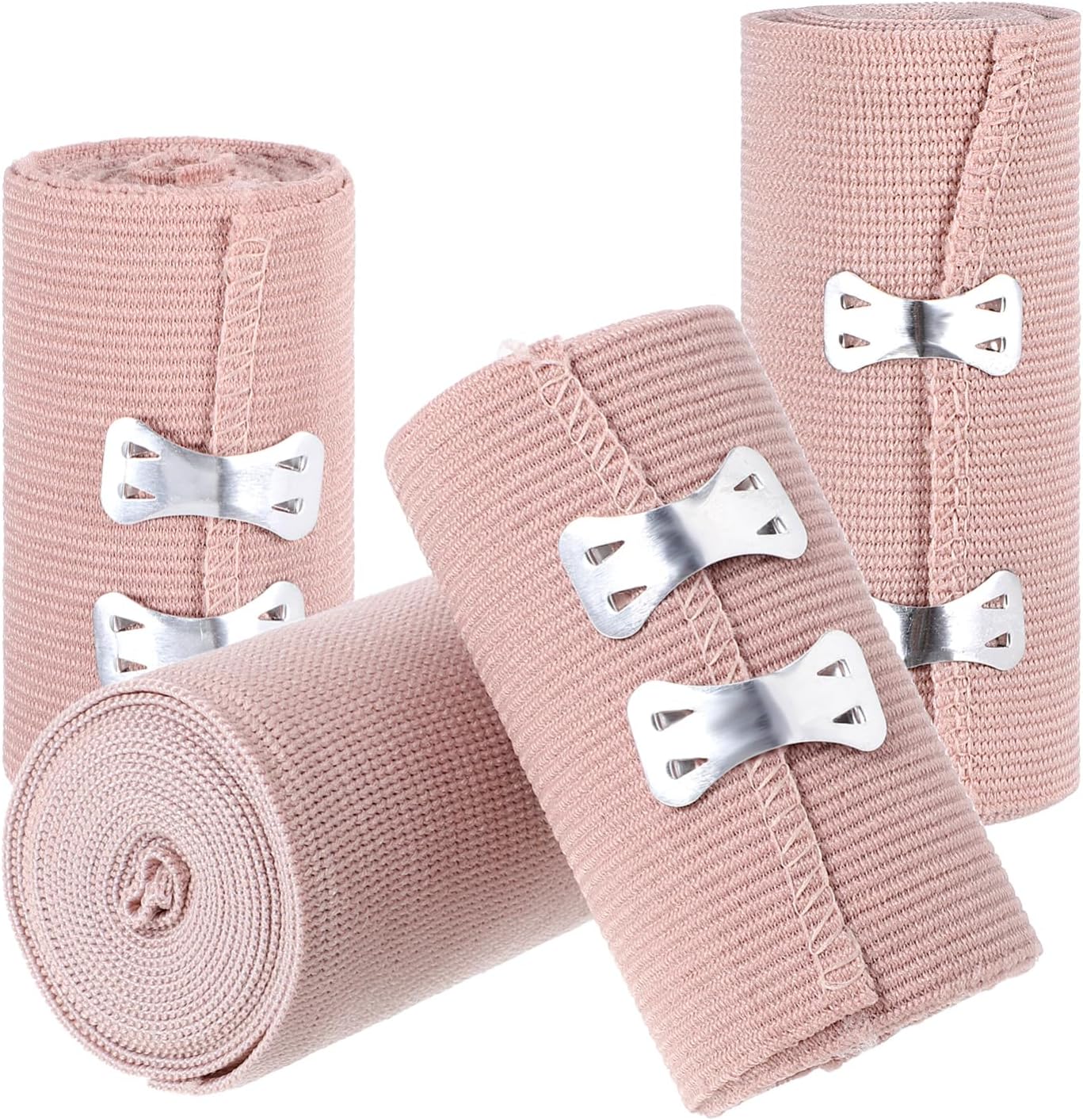 Gatuida 4pcs Elastic Medical Bandages Wrap, Compression Roll with Extra Metal Clips, Sports Supplies for Ankle Support, Arm, Leg, or Chest Injury, 177.16 x 2.95 x 0.03 Inch