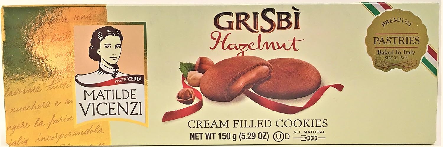 Matilde Vicenzi, Grisbi Hazelnut, Cream Filled Cookies, 5.29 oz, Pack of 6