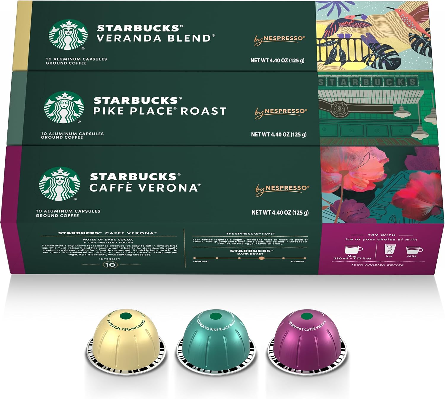 Starbucks by Nespresso Vertuo, Blonde, Medium, and Dark Roast Variety Pack Coffee, 30-count Coffee Pods, Brews 7.8 oz.