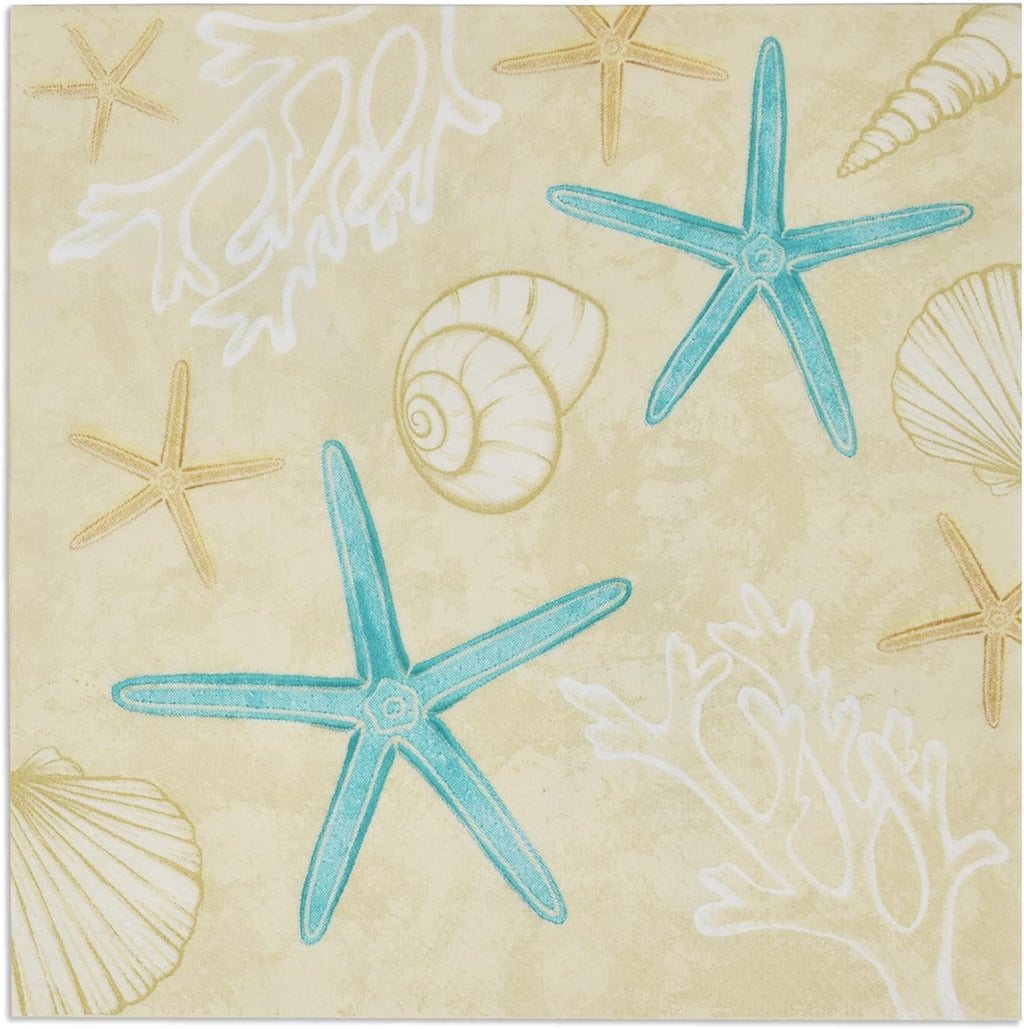 Gift Boutique 100 Starfish and Seashells Luncheon Napkins Disposable Paper Beach Sea Shell Star Fish Lunch Napkin for Tropical Coastal Party Supplies