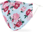 WEDDINGSTAR 3-Ply Adult Washable Cloth Face Mask Reusable and Adjustable with Filter Pocket - Blue Modern Floral