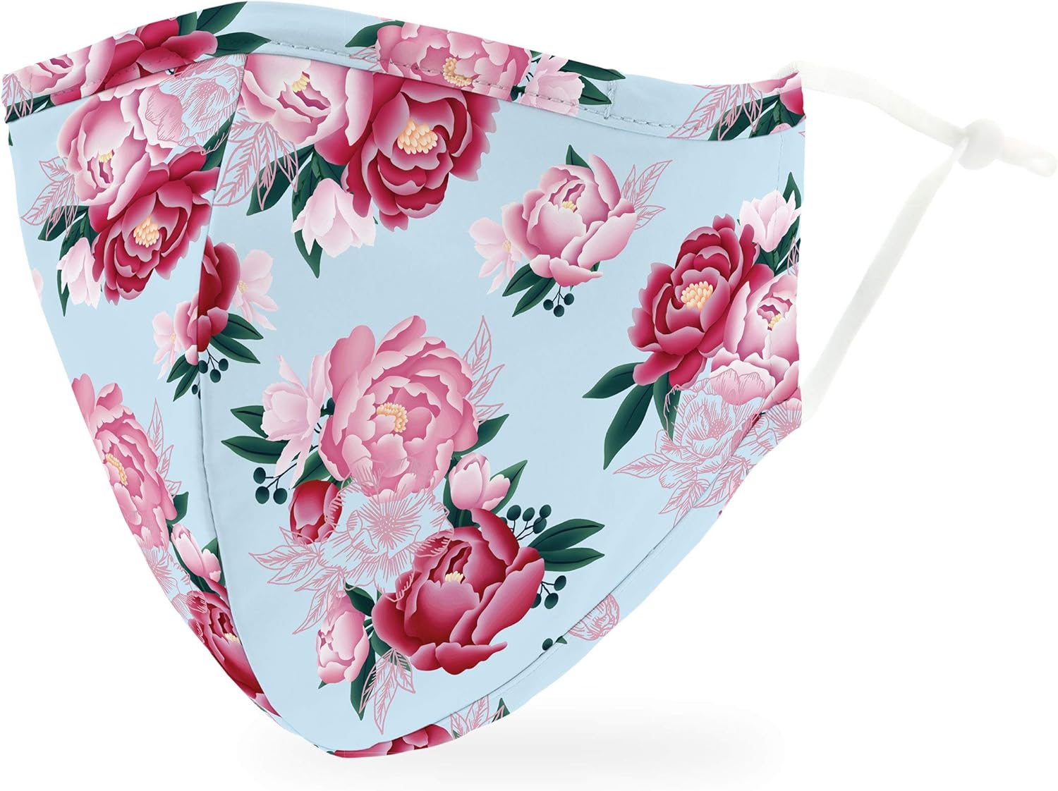 WEDDINGSTAR 3-Ply Adult Washable Cloth Face Mask Reusable and Adjustable with Filter Pocket - Blue Modern Floral