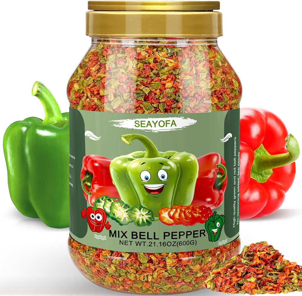 21oz Dried Bell Peppers Mix, Natural Dehydrated Red & Green Bell Pepper Flakes, Perfect Toppings for Ramen, Vegetables Soup, Stews, Noodle, Outside Camping, Gluten Free