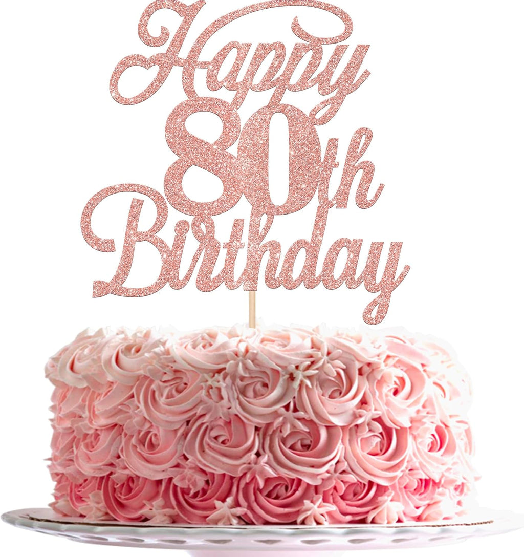 Rsstarxi 1 Pack Happy 80th Birthday Cake Topper Glitter 80 & Fabulous Cheers to 80 Years Old Birthday Cake Pick for Celebrating 80th Birthday Anniversary Party Cake Decorations Supplies Rose Gold
