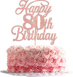 Rsstarxi 1 Pack Happy 80th Birthday Cake Topper Glitter 80 & Fabulous Cheers to 80 Years Old Birthday Cake Pick for Celebrating 80th Birthday Anniversary Party Cake Decorations Supplies Rose Gold