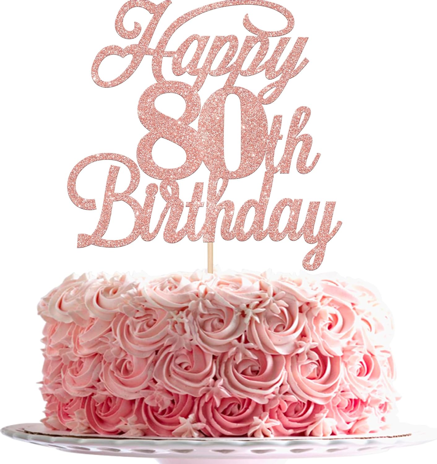 Rsstarxi 1 Pack Happy 80th Birthday Cake Topper Glitter 80 & Fabulous Cheers to 80 Years Old Birthday Cake Pick for Celebrating 80th Birthday Anniversary Party Cake Decorations Supplies Rose Gold