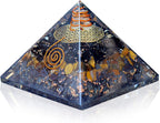 Orgonite Crystal Triple Protection Orgone Pyramid with Black Tourmaline, Tiger Eye and Hematite Crystal – Flower of Life Pyramid for Spiritual Healing, Meditation, Yoga, Reiki Gift, Office, Home Décor