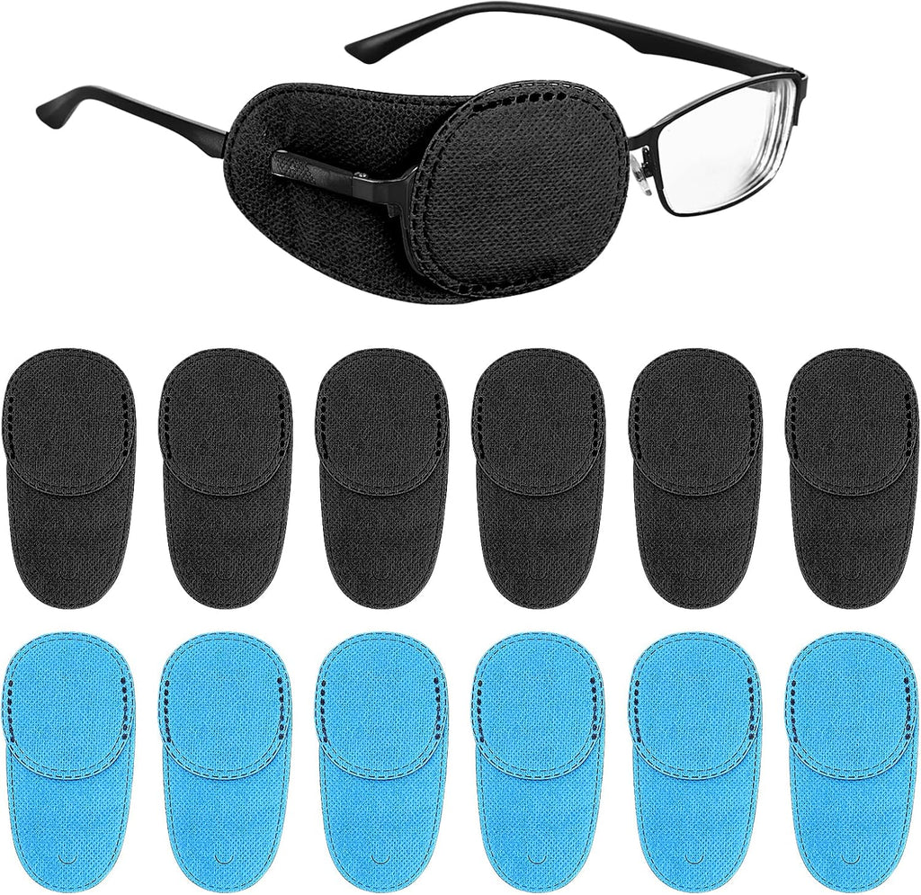 TIESOME 12 PCS Eye Patches for Glasses, Reusable Non-Woven Fabric Eye Patch Glasses Cover Right Left Eye Patches for Adults Kids Lazy Eye Amblyopia Strabismus Improve Right Left
