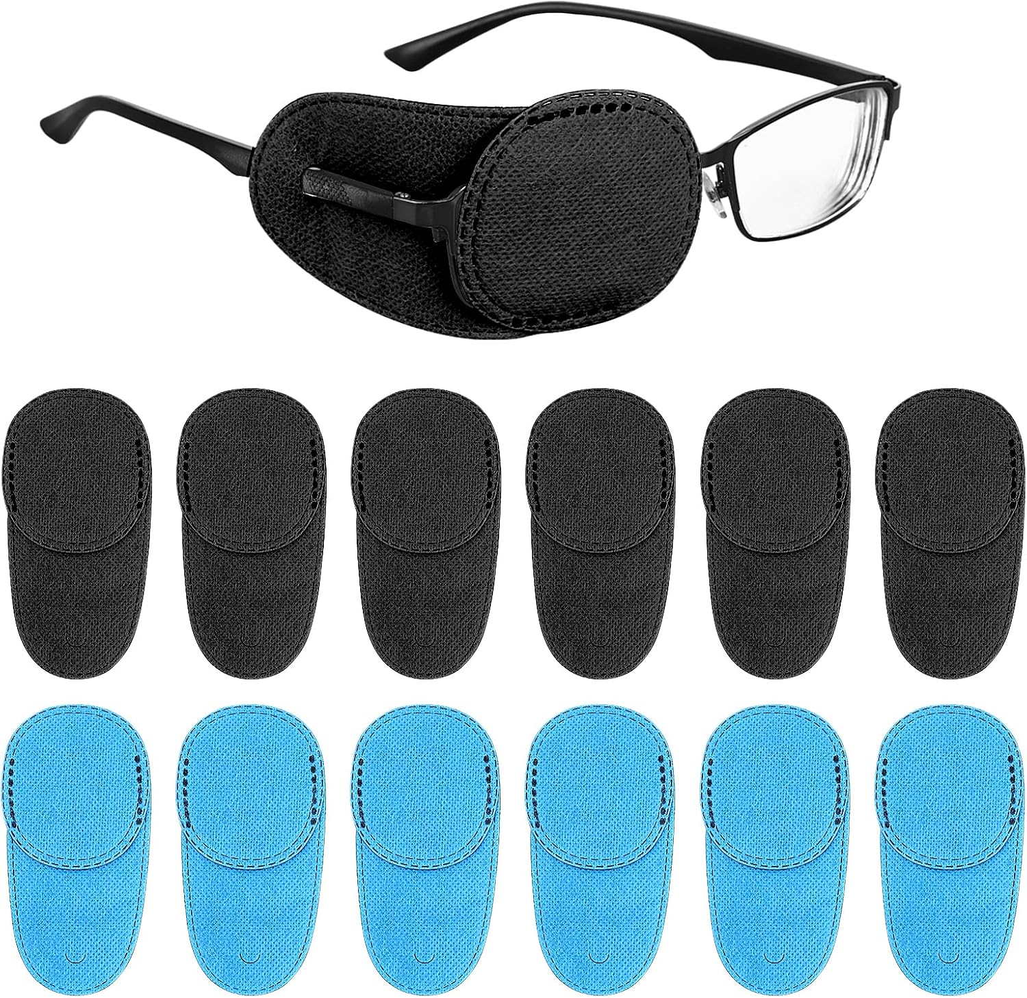 TIESOME 12 PCS Eye Patches for Glasses, Reusable Non-Woven Fabric Eye Patch Glasses Cover Right Left Eye Patches for Adults Kids Lazy Eye Amblyopia Strabismus Improve Right Left