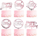 6-Pack Rose Gold Birthday Cake Topper Set, Double-Sided Glitter, Acrylic Happy Birthday Sign Cake Toppers/Cupcake Toppers, Party Decorations Supplies for Girls and Mom.