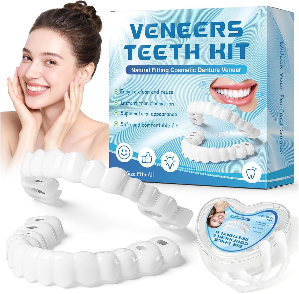 Snap on Veneers for Women and Men - Temporary False Teeth Dentures, Natural Appearance & Comfortable Fit, DIY Moldable Upper and Lower Teeth Cover
