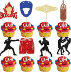 Ephlyn 24Pcs Boxing Player Cupcake Toppers Glitter Boxing Gloves Cupcake Decorations Picks Boxer Gym Theme Baby Shower Birthday Party Supplies Multi