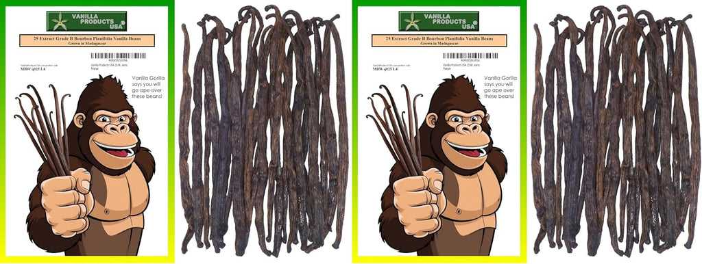 Vanilla Products USA 25 Whole Madagascar Bourbon Planifolia Extract Grade B Vanilla Beans (Pack of 2)
