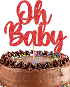 Oh Baby Cake Topper - Glitter Red Baby Shower Cake Decorations, Gender Reveal Cake Smash Decor, New Baby Cake Top Photo Booth Props (Red)