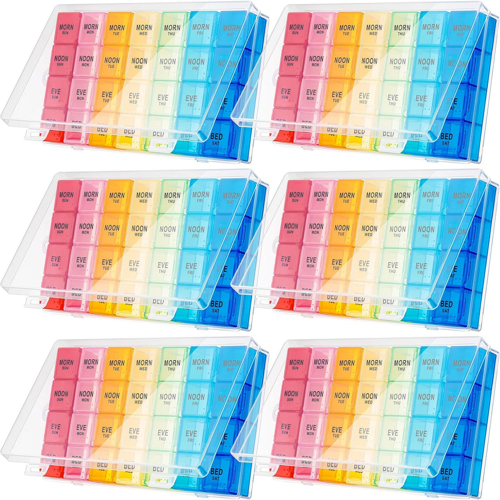 Hsei 6 Pack Weekly Pill Organizer Box 4 Times a Day 7 Day Waterproof Pill Case Big Medication Box Travel Daily Container for Vitamins Fish Oil Supplements