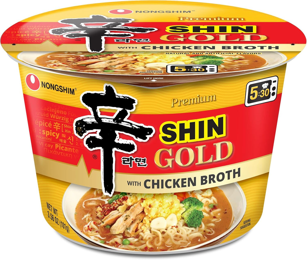 Nongshim Ramen Noodles, Gourmet Instant Ramen bowl, Premium Microwavable Noodle Soup, Shin Gold, 3.56 Ounce (Pack of 6)