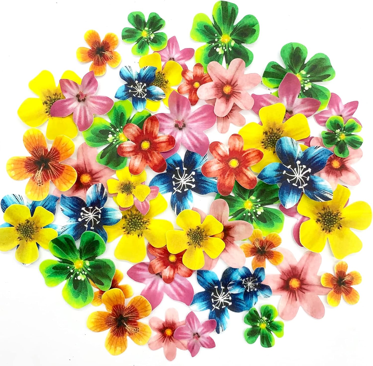Weraru Edible 48Pcs Hawaii Flowers Wedding Cake&Cupcake Topper Luau Themed Party Birthday Cake Decoration