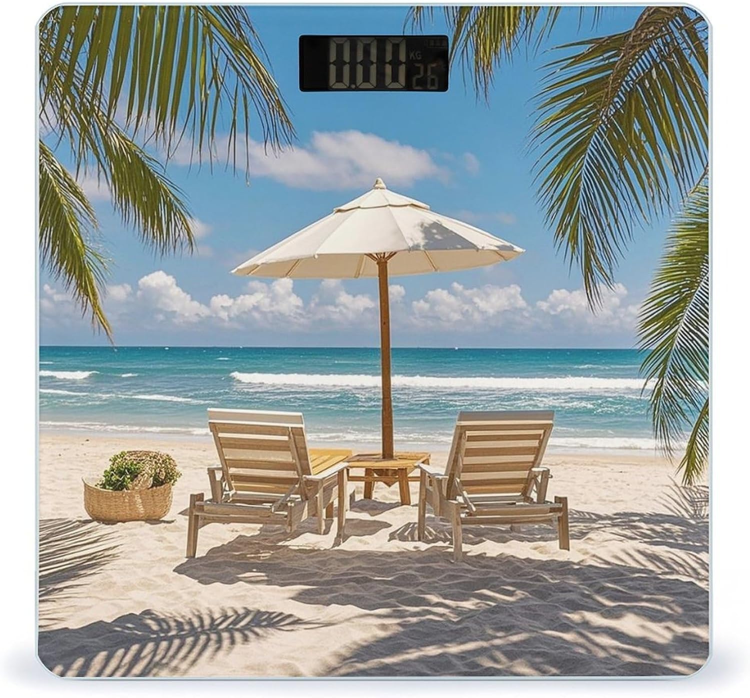 Ocean Beach Theme Scale for Body Weight Digital Bathroom Scale Toughened Glass High Precision Scales for Body Weight with Large LCD Backlight Display Weight Scales