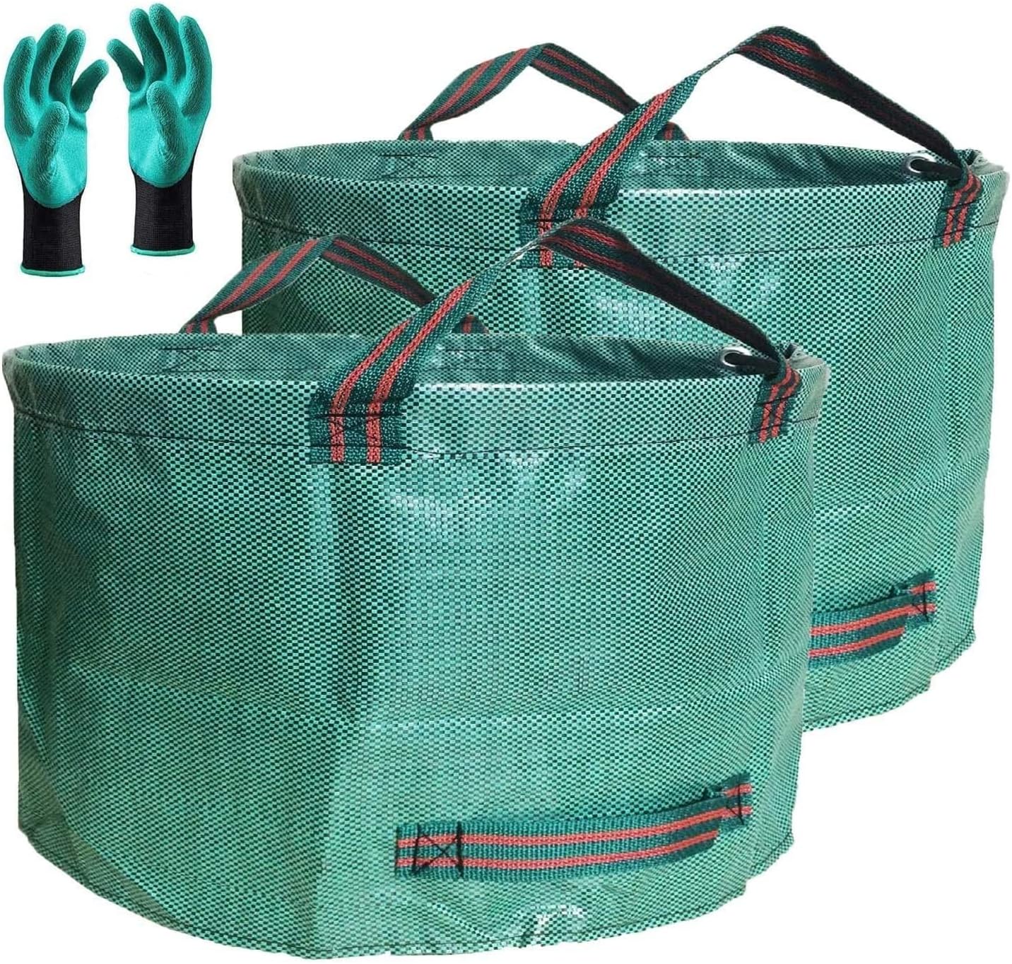 Standard 2-Pack 46 Gallon Lawn Garden Bags (D26,H19 in) Yard Waste Bags W/Gardening Gloves for Leaf Bag,Yard Debris,Trash Container,Recycling Bin,Camping Waste Bin,Grass Clippings,Weeds Bag 4 Handles